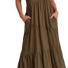Saonta  Women Summer Maxi Dress Short Sleeve Swing Casual Asymmetric Tiered Vacation Long Beach Sundress Outfits