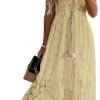 Saonta  Women's Maxi Dress Lace Dresses Boho Tassel V-Neck Flare Ruffle Adjustable Straps Beach Summer Long Dress