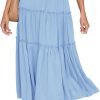 Saonta  Women's Boho Elastic High Waist A Line Ruffle Swing Beach Maxi Skirt with Pockets