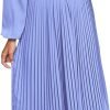 Saonta  Womens V Neck Flowy Ruffle Pleated Casual Fall Dress