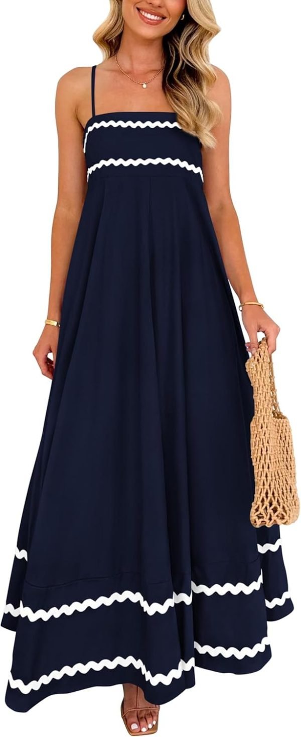 Saonta  Womens 2024 Summer Flowy Maxi Dress Casual Sleeveless Spaghetti Strap Ruffle Beach Long Dresses