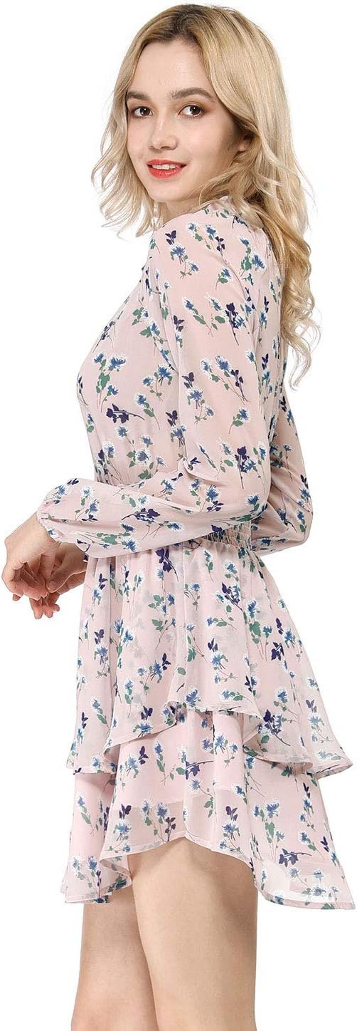 Saonta  K Women's Ruffled Floral Smocked Waist Layered Tiered Chiffon Dress