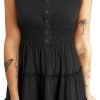 Saonta  Womens Summer Dresses 2024 Sleeveless Button Down Smocked Elastic Waist Ruffle Tiered Casual Swing Mini Dress