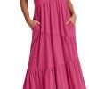 Saonta  Women Summer Maxi Dress Short Sleeve Swing Casual Asymmetric Tiered Vacation Long Beach Sundress Outfits