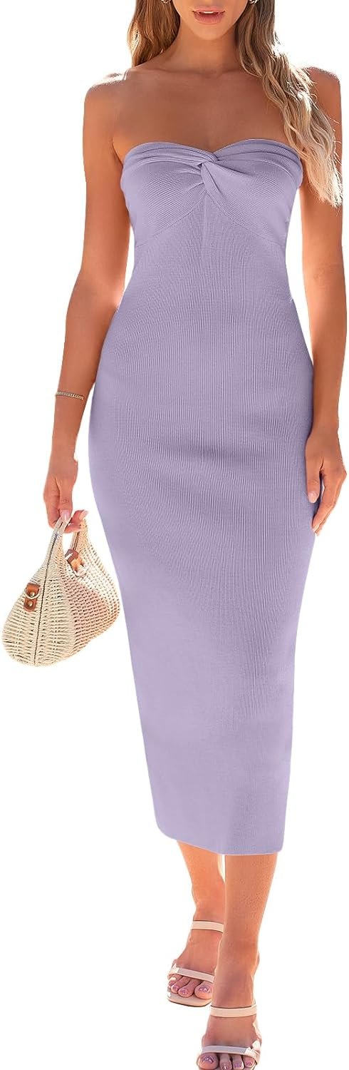 Saonta  Knitted Dresses Twisted Front Bodycon Dress with Back Slit