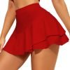 Saonta  Mini Skirt for Women Sexy Solid Ruffle Trim Lingerie Skirt Short High Waist Two Layer Hem Skirt