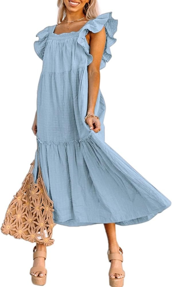 Saonta  Women's 2024 Spring Summer Square Collar Dress Off Shoulder Style Elegant Ruffle Hemline Skirt Mini Dresses S-XL