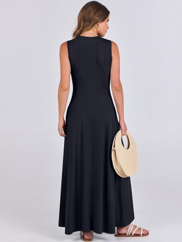 Saonta  Women Summer Casual Sleeveless Maxi Sundress Button Fit & Flare A-Line Flowy Long Dresses 2024 Beach Outfits