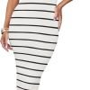 Saonta Women's Summer Bodycon Midi Dress 2024 Striped Short Sleeve Ribbed Knit Slim Fit Side Slit T Shirt Dresses