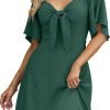 Saonta  Womens Dresses 2024 Spring Summer Deep V Neck Elegant Bow tie Mini Dress S-XL