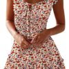 Saonta  Women's Summer Ruffle Sleeve Sweetheart Neckline Printing Dress Mini Dress