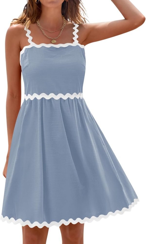 Saonta  Women's Summer Spaghetti Strap Sleeveless Backless Smocked Flowy A-Line Beach Mini Dress