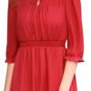Saonta  K Women's Autumn Wedding Guest Dresses Ruffle Hem 3/4 Sleeve A-Line Smocked Short Chiffon Dress