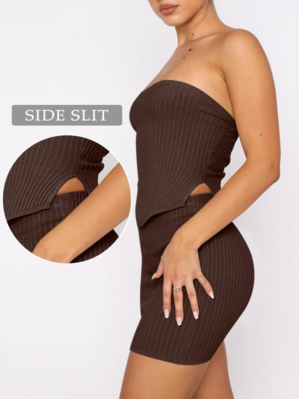 Saonta  Womens Sexy Skirt Sets Summer Two Piece Outfits Going Out Strapless Bandeau Crop Tops Matching Mini Club Dress 2024