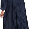 Saonta  Womens V Neck Flowy Ruffle Pleated Casual Fall Dress