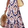 Saonta  Women Summer Dresses 2024 Spaghetti Strap Scoop Neck Smocked Ruffle Flowy Boho Maxi Dress