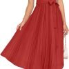 Saonta Womens Summer Short Sleeve Midi Dresses Spring Casual Crew Neck Knit Belted Pleated A Line Flowy Wedding Guest Dress