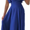Saonta Womens 2024 Summer Midi Dress Ruffle Cap Sleeve V Neck Swing A Line Cocktail Party Dresses