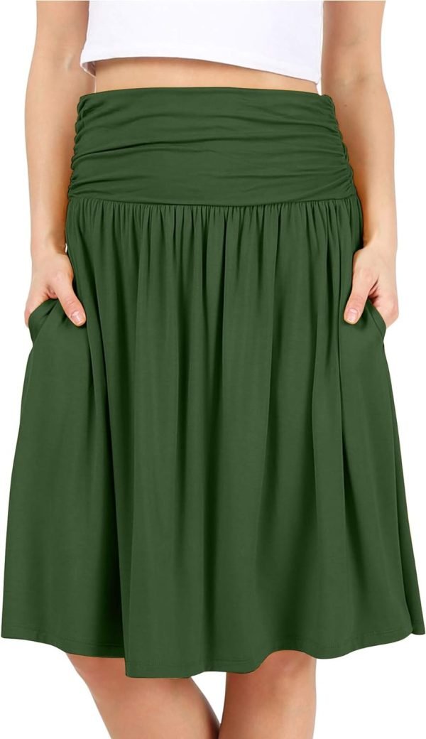 Saonta  Skirts for Women Regular and Plus Size Skirt with Pockets Below The Knee Length Ruched Flowy Midi Skirt