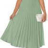 Saonta Women's Casual Striped Midi Dress Crewneck Short Sleeve Button Ribbed Knit Swing Pleated A Line Dresses