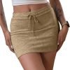 Saonta  Women's Drawstring Waist Bodycon Skirt Skinny Mini Length Casual Plain Skirts