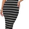 Saonta Women's Summer Bodycon Midi Dress 2024 Striped Short Sleeve Ribbed Knit Slim Fit Side Slit T Shirt Dresses