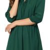 Saonta  K Women's Autumn Wedding Guest Dresses Ruffle Hem 3/4 Sleeve A-Line Smocked Short Chiffon Dress