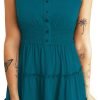 Saonta  Womens Summer Dresses 2024 Sleeveless Button Down Smocked Elastic Waist Ruffle Tiered Casual Swing Mini Dress