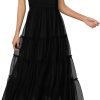 Saonta  Womens 2024 Summer Casual Sleeveless Smocked Ruffle Tulle Flowy Beach Sundress