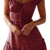 Saonta  Women's Summer Ruffle Sleeve Sweetheart Neckline Printing Dress Mini Dress
