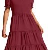 Saonta  Women's 2024 Summer Short Puff Sleeve Midi Dress Casual V Neck High Waist Tiered Swing A Line Dresses