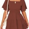 Shy Velvet Women's Summer Dress Square Neck Short Sleeves Crossover Waist Casual Party Mini Dress