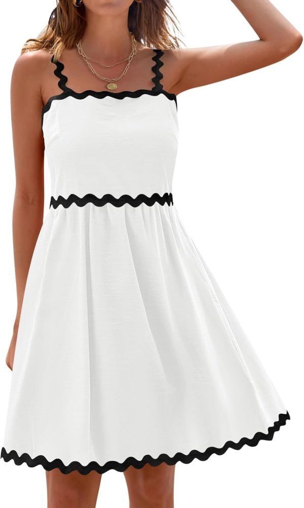 Saonta  Women's Summer Spaghetti Strap Sleeveless Backless Smocked Flowy A-Line Beach Mini Dress