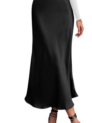 61IxX-otv3L._AC_SL1500 Saonta 2024 Women Long Satin Summer Spring Skirt Silk Elegant High Waist Cocktail Party Wedding Flared A-Line Midi Skirts