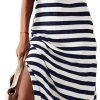 Saonta  Summer Dress Casual Womens Fashion Short Sleeve Maxi Dress T Shirt Dress Striped Long Color Block Maxi Dress
