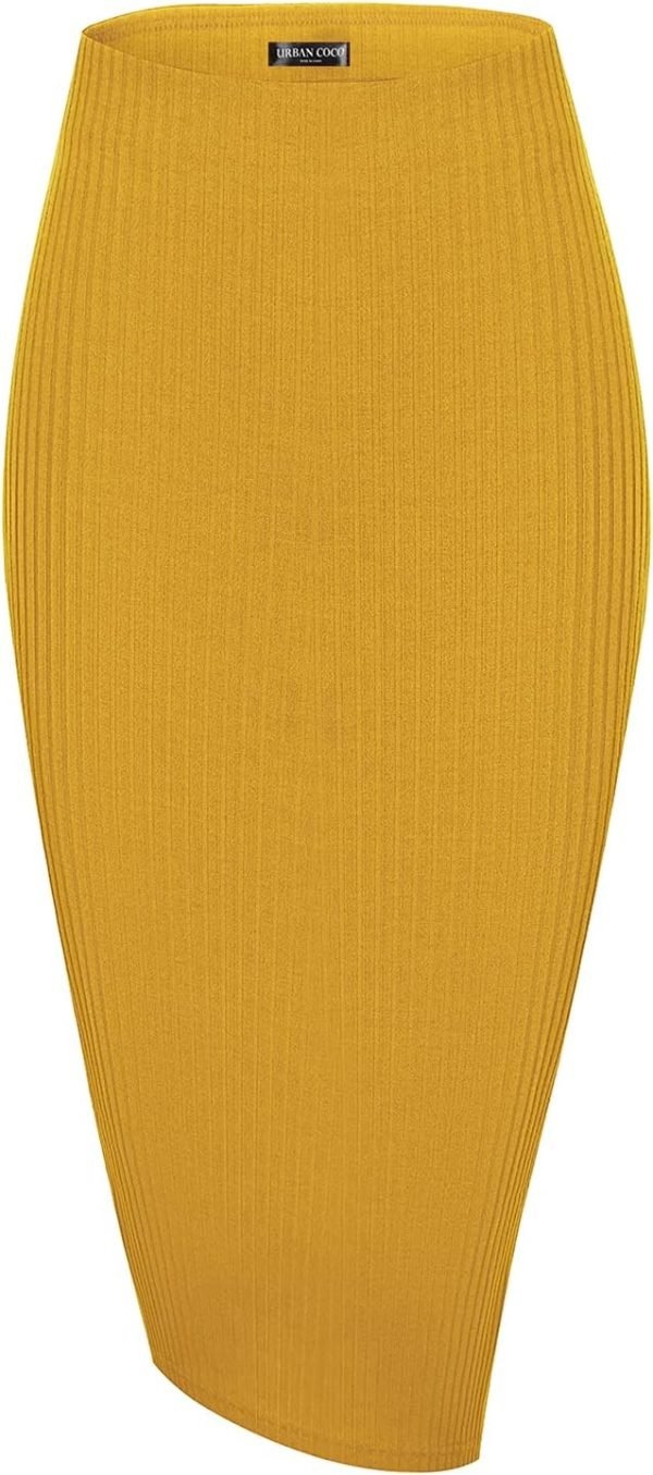 Saonta  Elastic High Waist Knee Length Pencil Skirt Ribbed Knit Basic Tube Midi Skirt