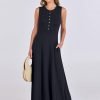 Saonta  Women Summer Casual Sleeveless Maxi Sundress Button Fit & Flare A-Line Flowy Long Dresses 2024 Beach Outfits