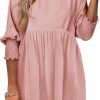 Saonta  Womens Summer Tunic Dress Casual Loose Short Sleeve Crew Neck Flowy Swing Mini Shift Dresses