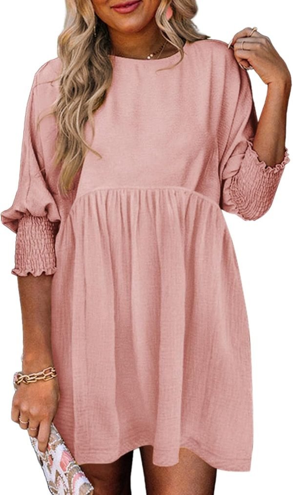 Saonta  Womens Summer Tunic Dress Casual Loose Short Sleeve Crew Neck Flowy Swing Mini Shift Dresses