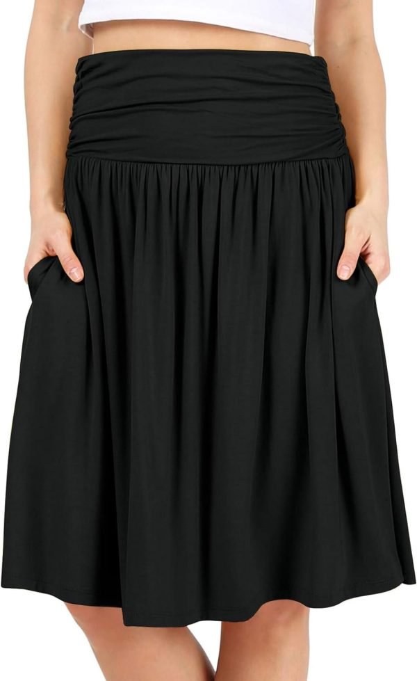 Saonta  Skirts for Women Regular and Plus Size Skirt with Pockets Below The Knee Length Ruched Flowy Midi Skirt