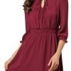 Saonta  K Women's Autumn Wedding Guest Dresses Ruffle Hem 3/4 Sleeve A-Line Smocked Short Chiffon Dress