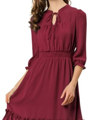 61JdJ4aSi8L._AC_SL1447 Saonta K Women's Autumn Wedding Guest Dresses Ruffle Hem 3/4 Sleeve A-Line Smocked Short Chiffon Dress