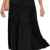 Saonta  Women's Boho Elastic High Waist A Line Ruffle Swing Beach Maxi Skirt with Pockets
