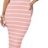 Saonta Women's Summer Bodycon Midi Dress 2024 Striped Short Sleeve Ribbed Knit Slim Fit Side Slit T Shirt Dresses