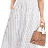 Saonta  Women's Striped Linen Midi Dress Elegant Square Neck Ruffle Cap Sleeves Maternity Dress 2024 Summer Beach Dress