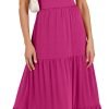 Saonta  Women's Summer Casual Long Maxi Beach Vacation Dresses Sleeveless Square Neck Flowy Tiered Sun Dress with Pockets