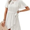Saonta  Womens Summer Dresses 2024 Crewneck Short Sleeve Waist Tie Ruffle Casual Chiffon A-Line Swing Mini Dress