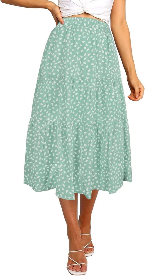 Saonta  Women's Boho Leopard Print Skirt Pleated A-Line Swing Midi Skirts