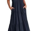 Saonta  Women Summer Maxi Dress Short Sleeve Swing Casual Asymmetric Tiered Vacation Long Beach Sundress Outfits