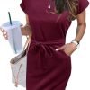 Saonta  Women's Summer Striped Short Sleeve T Shirt Dress Casual Tie Waist with Pockets